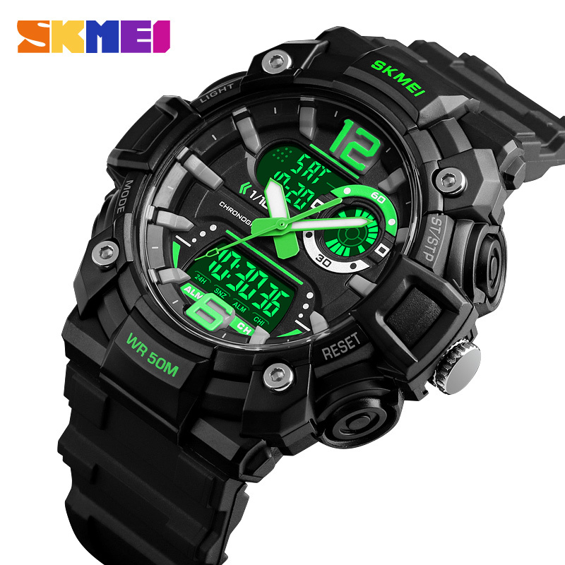 

SKMEI Military Sports Watches Men Fashion Dual Display Digital Watch Waterproof Luminous Quartz Wristwatch montre homme 1529 T200113, Black