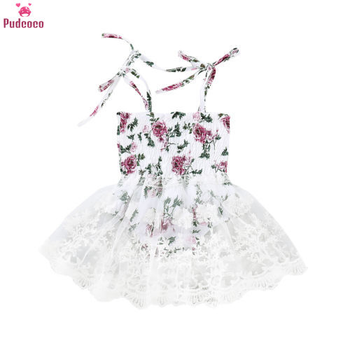 

Floral Dress 0-24 Months Kids Baby Girls Clothes Lace Tutu Tulle Flower Printing Party Wedding Princess Dresses, As pic