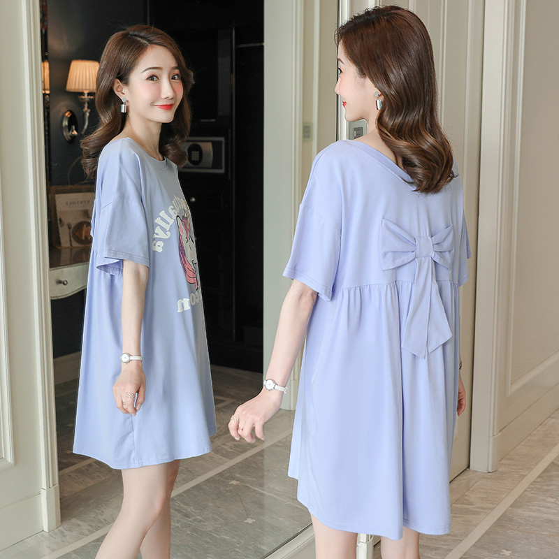 

2037# Maternity Dress Summer fashion Cotton Short Sleeve Loose Stylish Dress for Pregnant Women Mom, Black