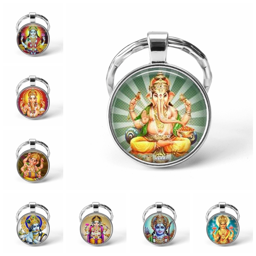 

Hinduism Religion Key Chains God Brahma Lord Lakshmi Goddess Glass Cabochon Pendant Key Rings Keychain Fashion Jewelry Gift