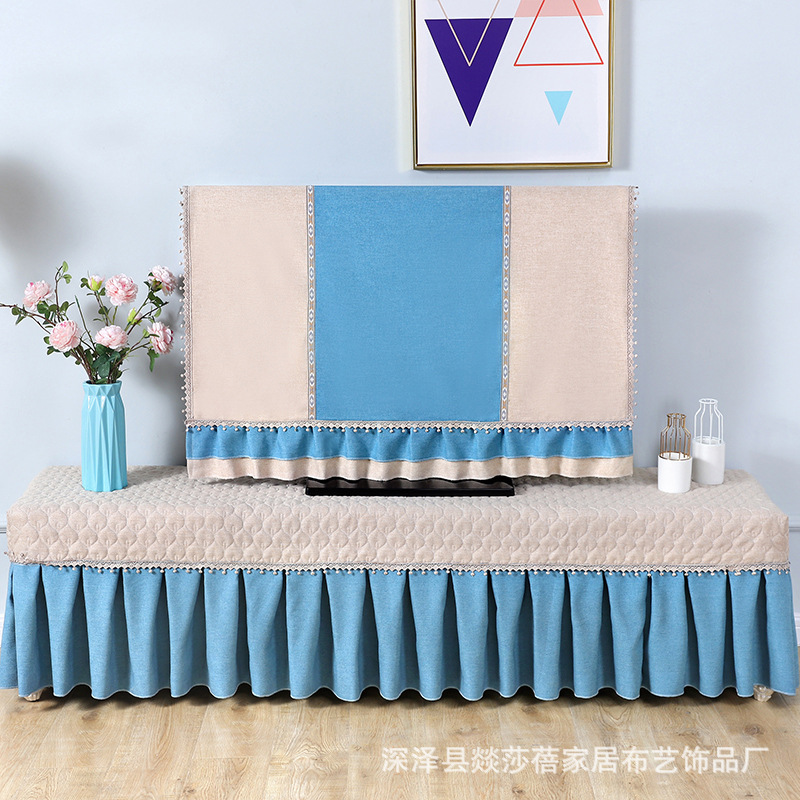 

LCD TV Cover Dust Cover Set Hanging TV Covering Cloth Modern Simple 65-Inch 55-Inch Boot Does Not Take, Stitching blue tv co