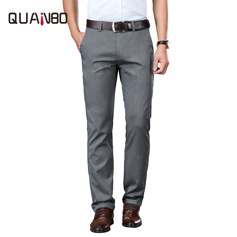 

QUANBO 2020 Spring Summer New Thin Men's Casual Pants Men High Quality Tencel Business Straight Fashion Trousers Plus size 42, Green