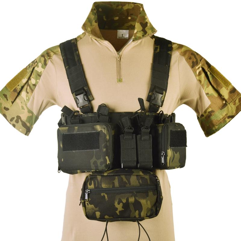 

Tactical Chest Rig H-harness Vest Army Pack Magazine Down Hanger Sub Abdominal Pouch Molle Men Nylon Hunting Accessories, Black