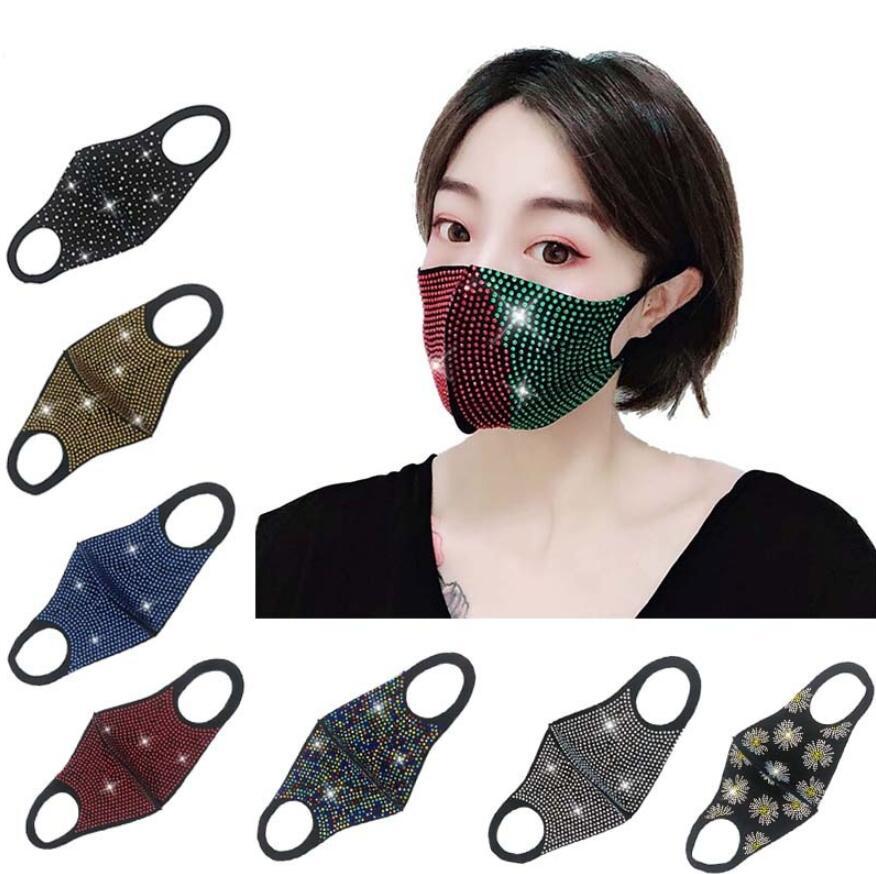 Fashion Bling Bling Rhinestones Designer Face Mask Mouth Cover Mask Protective PM2.5 Dustproof Washable Reuse Masks Elastic Earloop-image-552726311