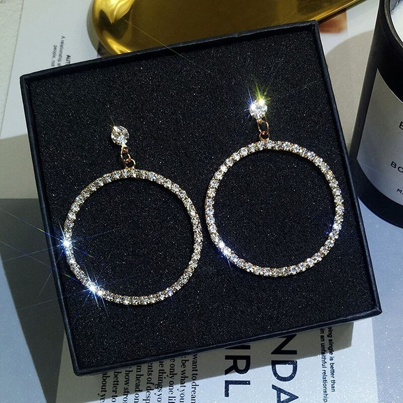 

Dangle & Chandelier Gold Silver Color Fashion Vintage Temperament Sexy Full Crystal Big Circle Night Club Personality Exaggerated Earrings