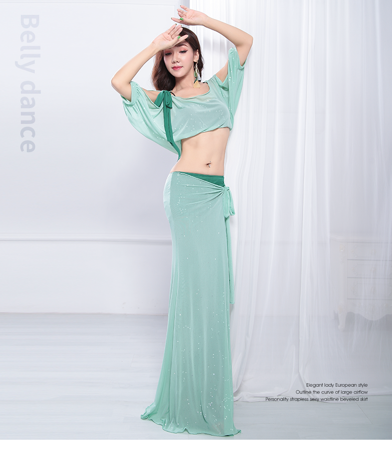 

Women belly dance training suit sexy adult dance dress fairy fishtail sikrt oriental group training practice performance, See chart