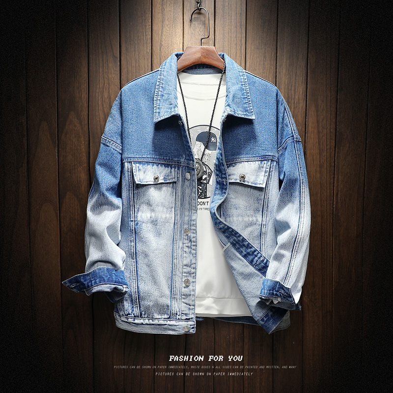

Autumn Men' Tooling Denim Jackets Men' Large Size Tide Loose C oat Europe United States Style Handsome Casual Trend Shirt, Black