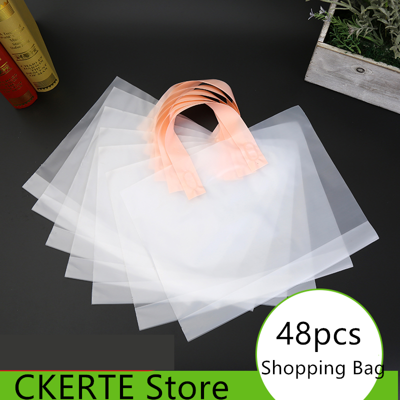 

48PCS Transparent plastic bag Plastic Clothes Bag Printed Gift Pouch Clothing Store Packet Shopping Bags with Handle