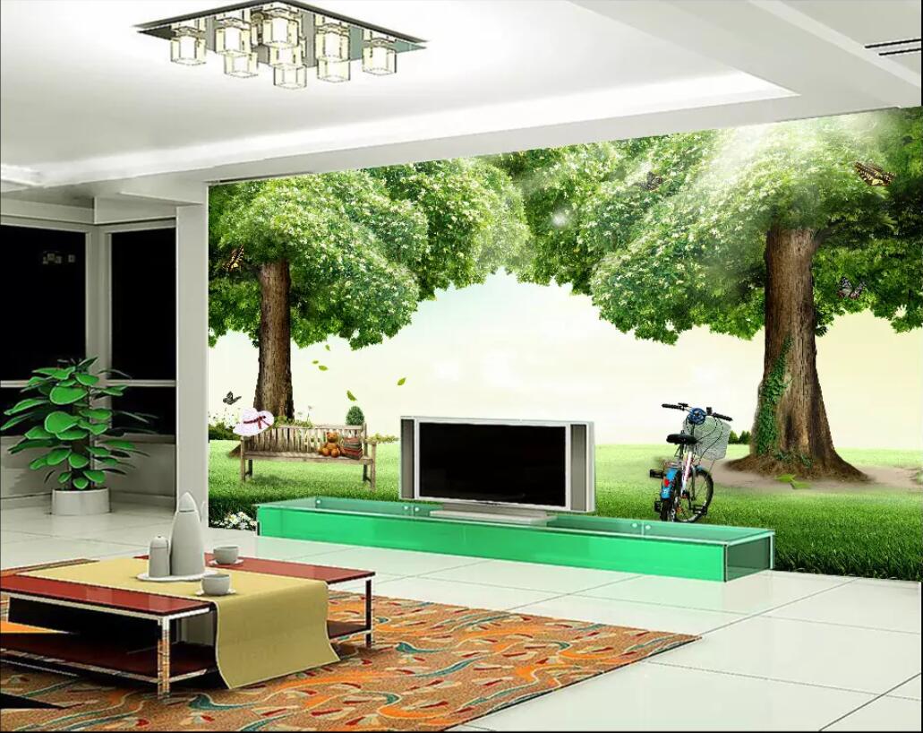 

3d room wallpaper cloth custom photo mural Green fresh dreamy tree fashion background wall decoration painting wall wallpaper for walls 3 d, Non-woven fabric
