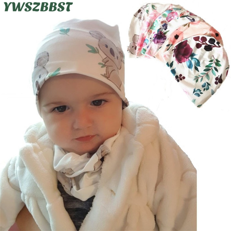 

New Autumn Winter Cotton Baby Hat Cap Donuts Flowers Print Baby Girls Cap Scarf Kids Boys Infant Hats Set Spring, Bear hat scarf