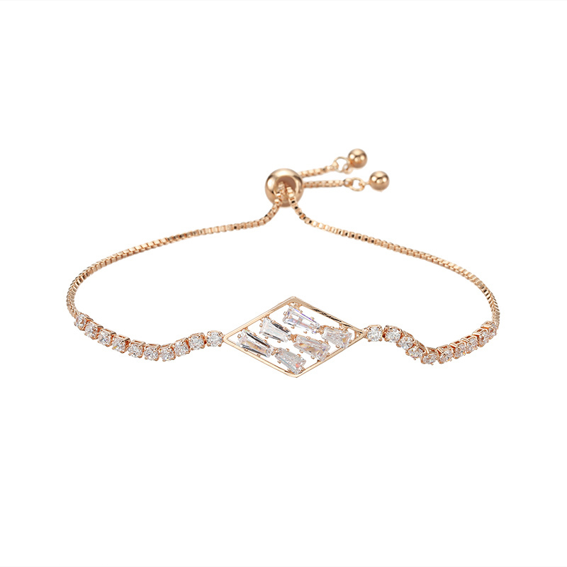 

Link, Chain Xinwei Fashion Cubic Zirconia Bracelet Adjustable Square Charm Female Bride Wedding Banquet Jewelry