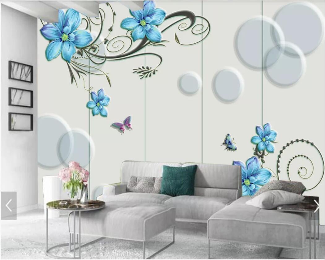 

3d wallpaper custom photo murals Background wall Modern beautiful 3D dot blue demon flower vine home decor wall art pictures, Non-woven fabric