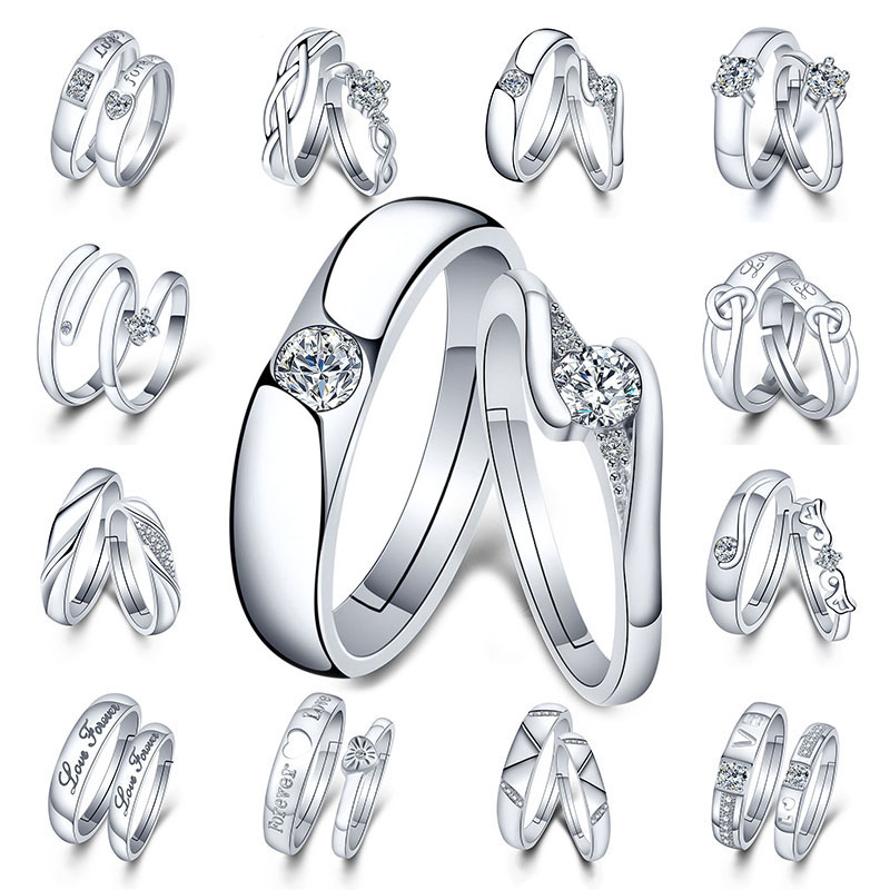 

Silver Diamond Heart Crown Love Forever couple Ring women mens adjustable Engagement wedding Rings will and sandy fashion jewelry