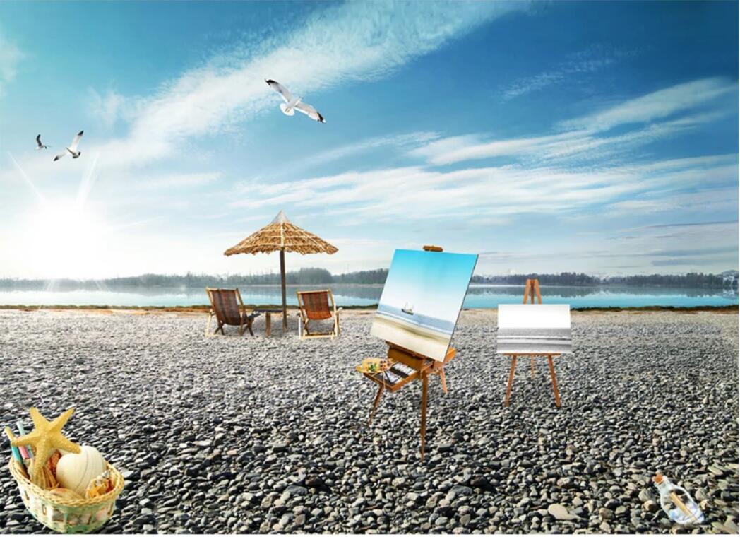 

3d room wallpaper custom photo mural HD huge blue sky white clouds 3D beach seascape background wall decoration wallpaper for walls 3 d, Non-woven fabric