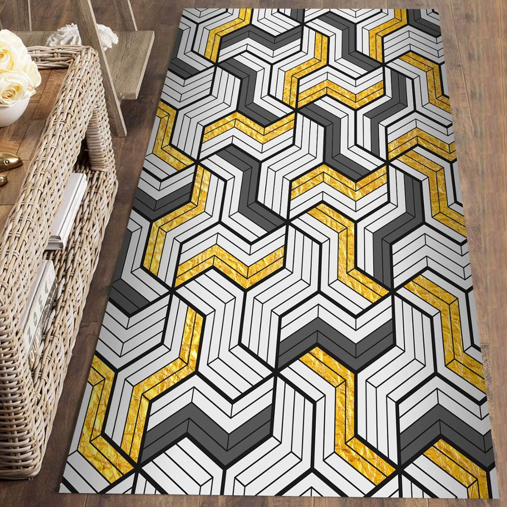 

Else Yellow Gray Geometric Lines Nordec 3d Print Non Slip Microfiber Washable Runner Mats Floor Mat Rugs Hallway Carpets, As pic