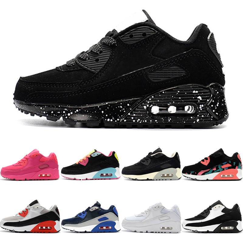

90 Classic Kids Shoes For Boys Girls Baby Running Shoes 2019 Designer Athletic Shoes 90s Cushion Children Sports Sneakers Size 28-35, #06 black blue