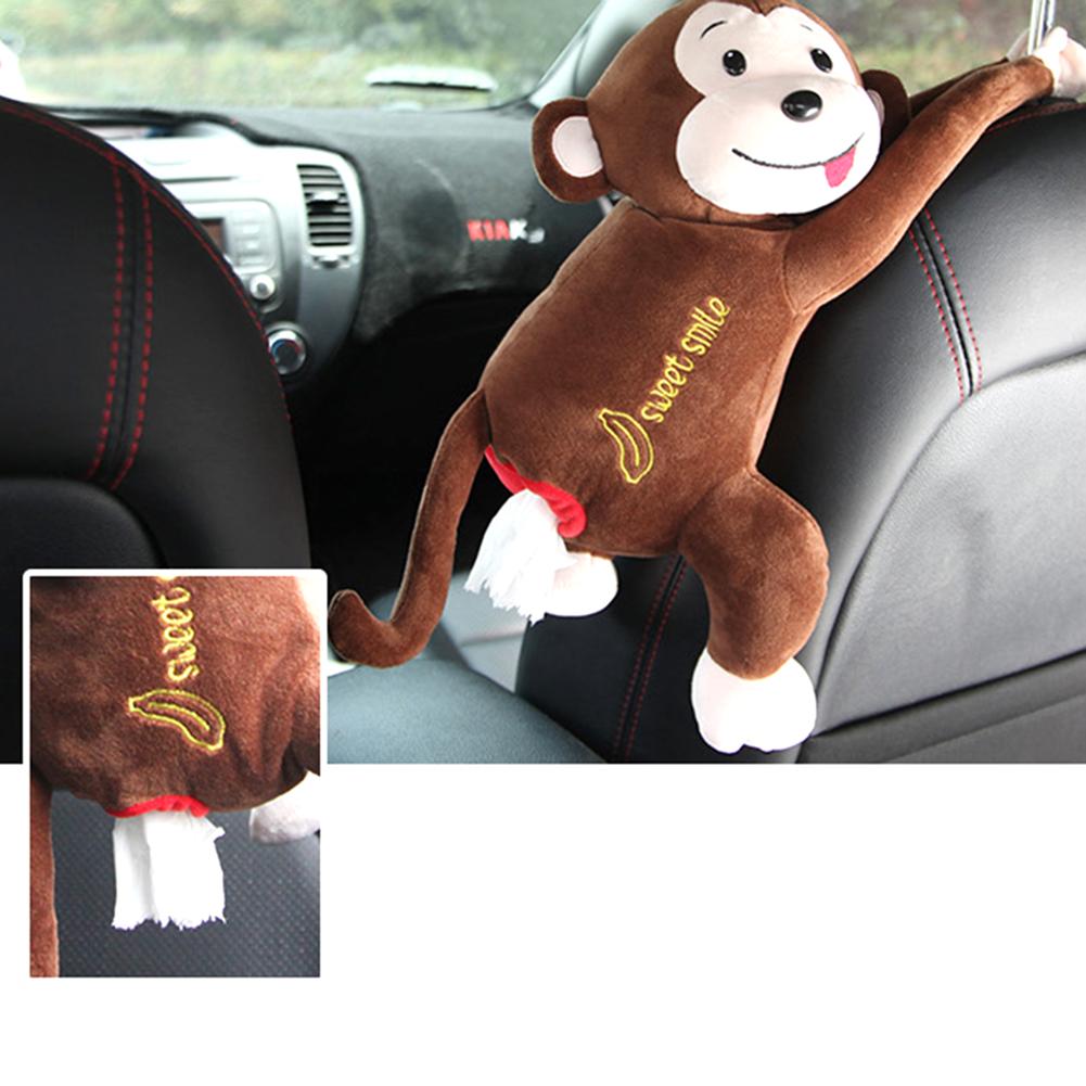 Monkey Toy Paper Facial Pendant Tissue Box,Cover Plush Tissue Box Cover Organizer Holder Tissue Napkin Holder Cartoon Animal Tissue Paper Holder Case for Car Home Bathroom Kitchen Office Brown