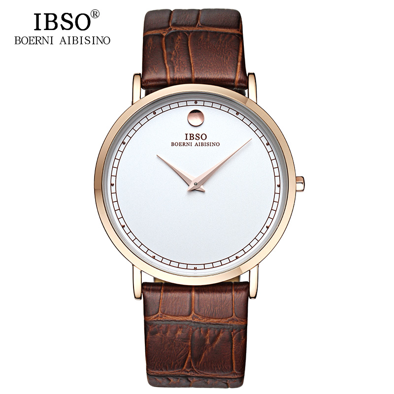 

IBSO Ultra Slim Mens Watches 2020 Genuine Leather Strap Fashion Quartz Watch Men Montre Homme Relogio Masculino, Brown