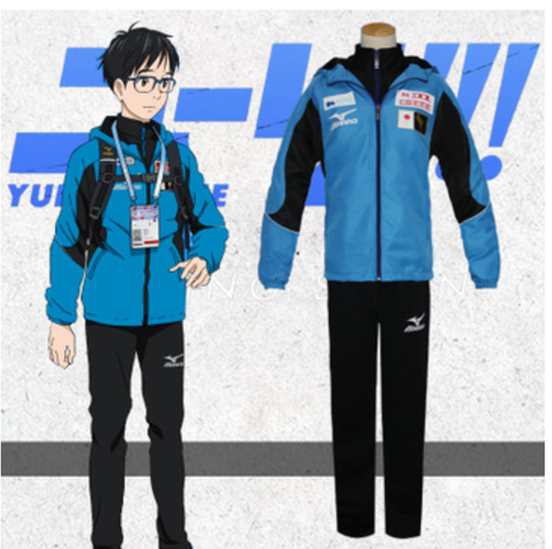 

Anime YURI!!! on ICE Yuri Katsuki Blue Daily Sports Wear Men Coaplay Coatume Zipper Shirt + Coat + Pants cosplay