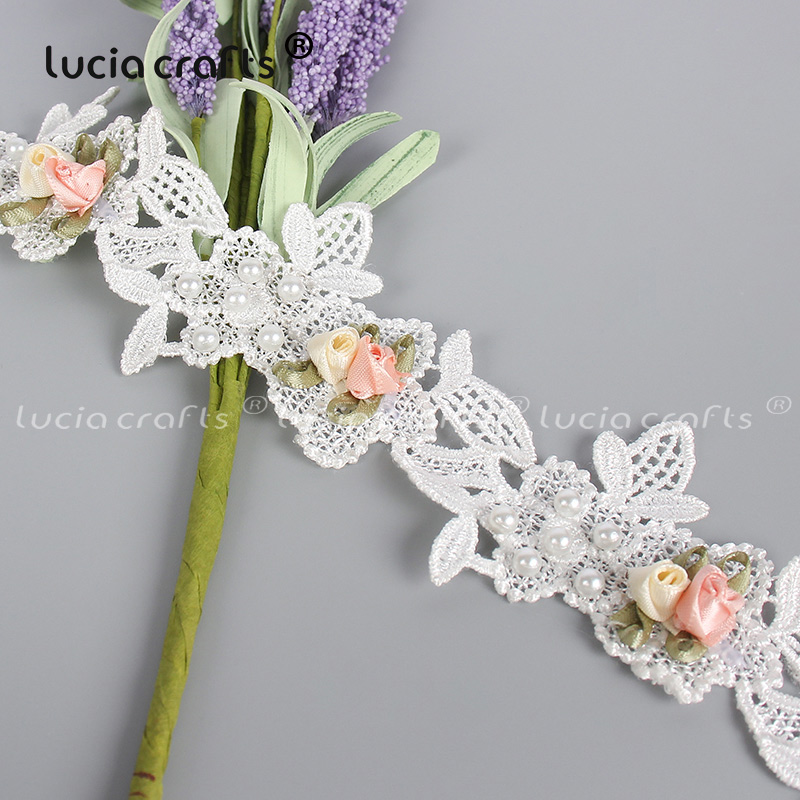 1 Yard Lace Applique 3D Rose Flower Lace Collar Embroidery DIY Sewing 10cm Wide