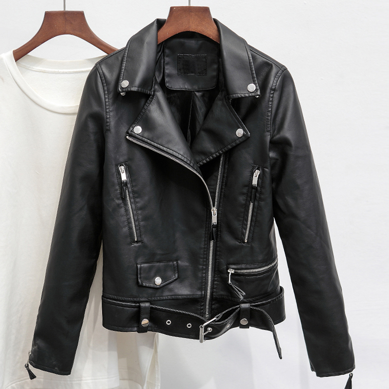 

Women Automotive Leather Jackets Fashion Clothing Brand Original Designer New Arrival 2019 Female PU Suede Jacket Coat B446, Thin black