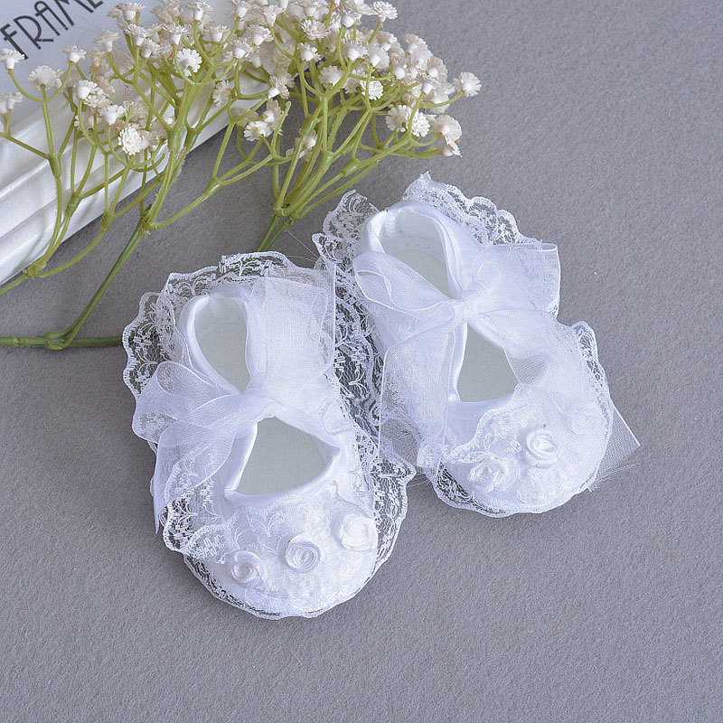 

baby girls christening shoes prewalker newborn infant ruffle lace bow strap rose floral satin princess baptism special occasion shoes 012m, Cream