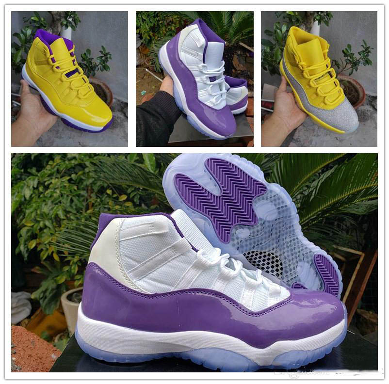 

11 WMNS Metallic Silver Yellow Men Basketball Shoes Lakers 11s Jumpman Purple White Designer Mens Sports Trainer Sneakers, Color a