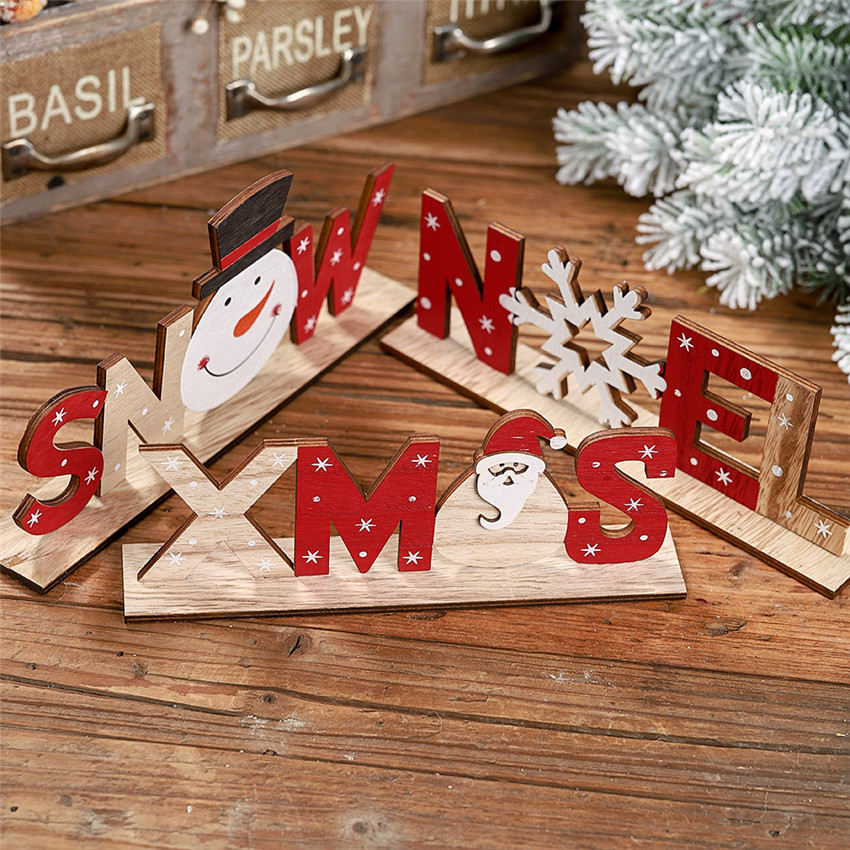 

New Christmas Wooden Letter Decorations Santa Claus Printed Desktop Ornaments Plywood Home Decors Ornaments A07