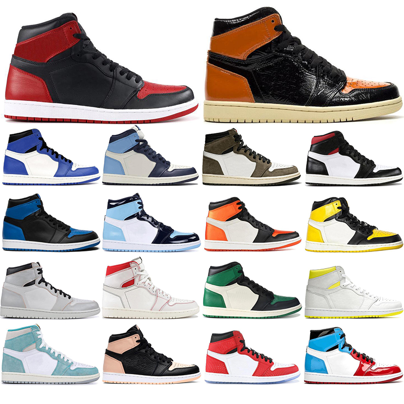

with free socks 2021 1s Mens Basketball Shoes 1 Light Smoke Grey UNC Obsidian Shattered Backboard Fearless Mocha Sport Sneakers size 36-47, #15 crimson tint 36-46