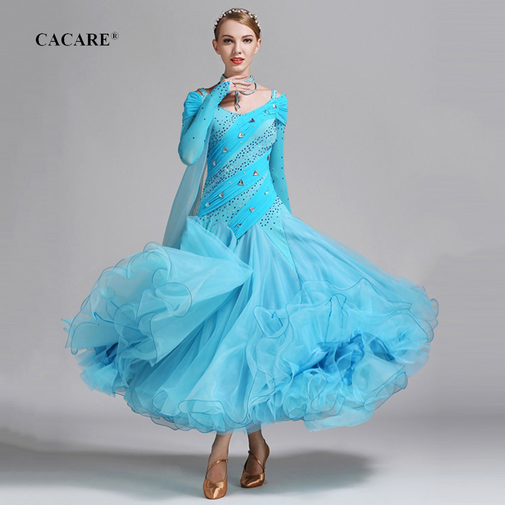 

Luxury Ballroom Waltz Party Dresses SALE Standard Dance Competition Dresses Costumes Tango Dress D0411 Big Sheer Hem, Blue