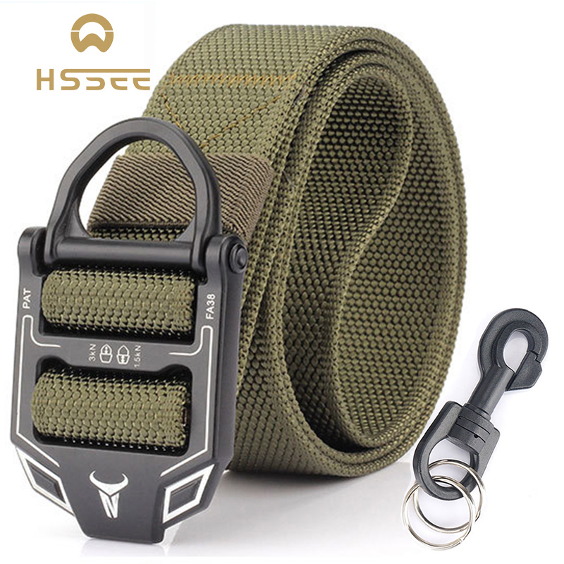 

HSSEE official authentic nylon belt 3mm thick soft real nylon hard metal buckle mens tactical belt gift metal keychain, Black