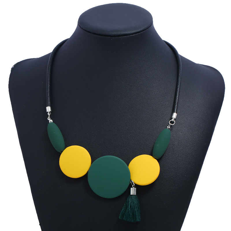 

Fashion Trendy Geometric Tassel Pendant Leather Chain Necklaces & Pendants Statement Necklace For Women Jewelry