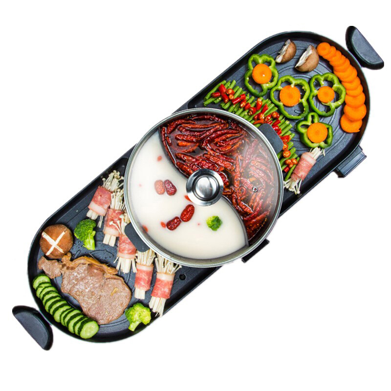 

Korean Style Multi-functional Electric Grill Home Smokeless Non-stick Hot Pot Barbecue Flat Pan Dual Use Cooking Appliance