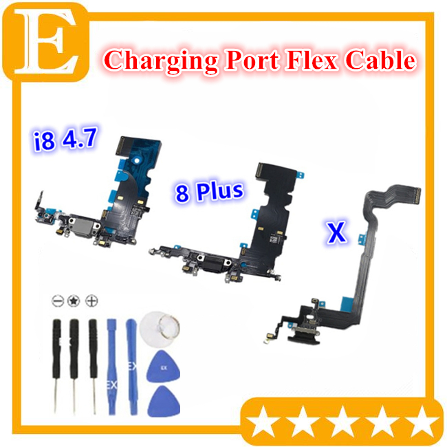 

New USB Charging Port Connector Mic Flex Cables Replacement for iPhone 8G 4.7 8 Plus 5.5 X Charger Dock Cable