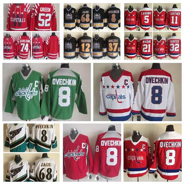 

Fashion Retro Washington Capitals Jersey 32 Dale Hunter 68 Jaromir Jagr 8 Alex Ovechkin 12 Jeff Friesen Mens Vintage CCM Stitched Hockey Jer, Black;red