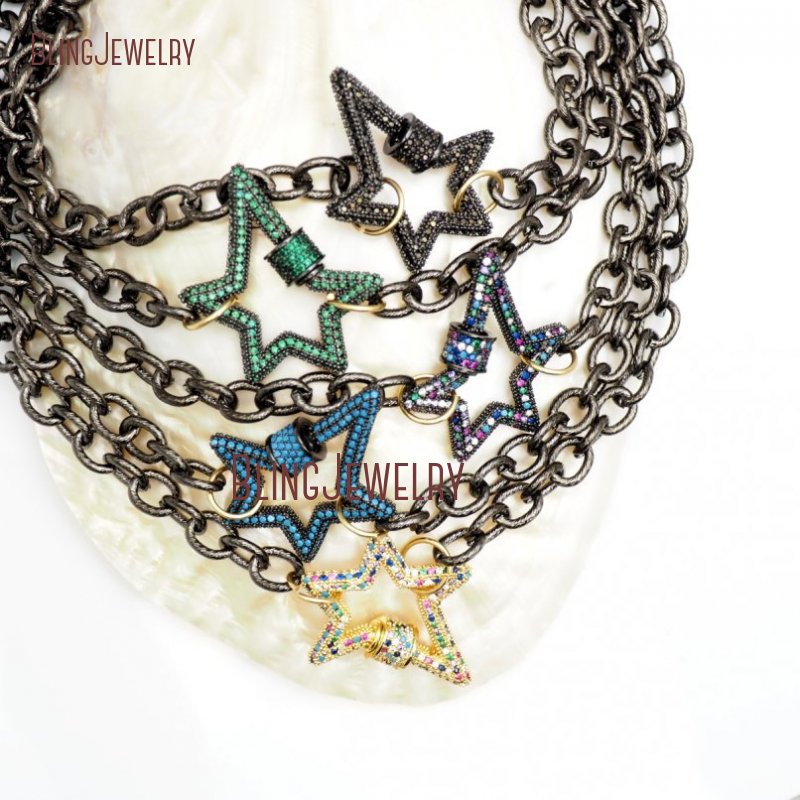 

Chains CZ Star Lock Necklace Stoned StarLock Zircon Micro Paved Screw Clasp Charmholder NM30953