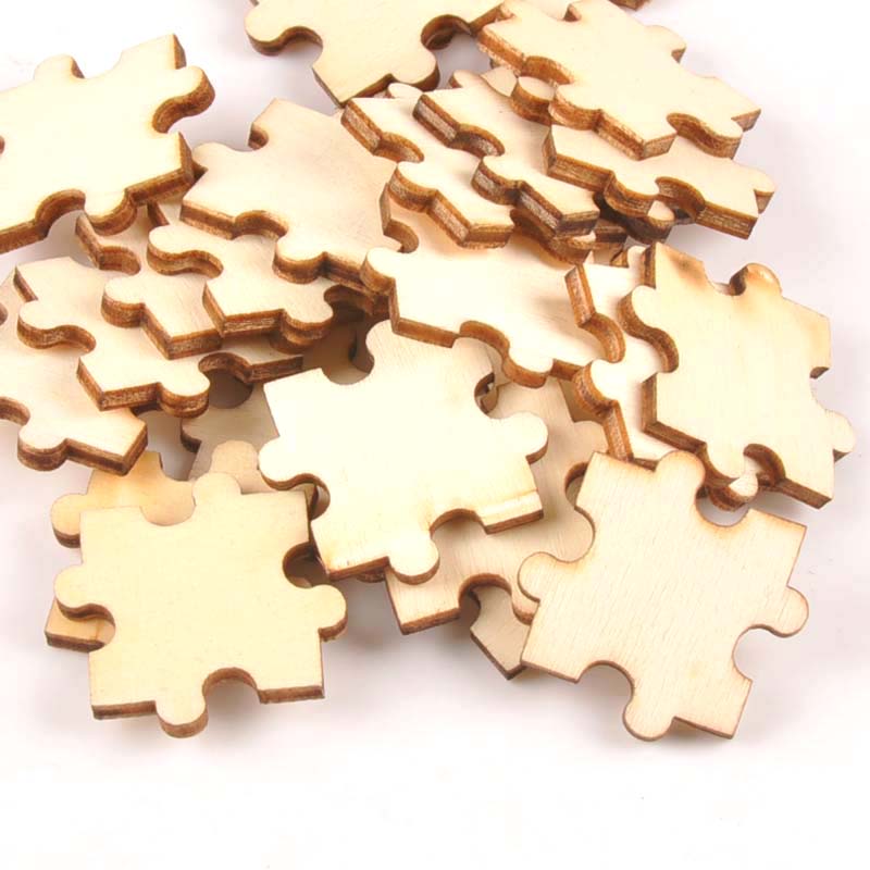 

25pcs/lot Home Decoration Puzzle Pattern Unfinished Wooden Ornament 29mm Natural Wood Crafts For DIY Handmade Scrapbooking m1819