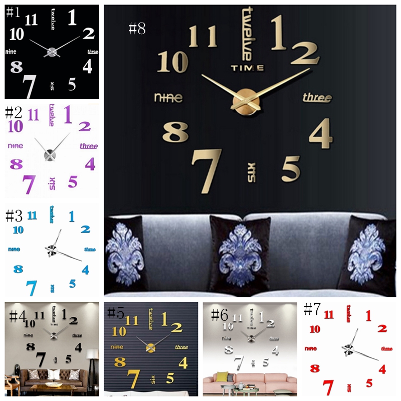 

Wall Clocks 3d real big wall clock diy rushed mirror wall sticker christmas living room home decor 8 colors DSL-YW1605