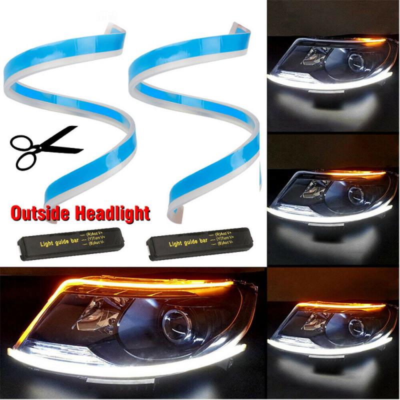 

2Pcs 30/45/60cm Flexible Car DRL LED Daytime Running Lights Turn Signal Guide Strip Headlight Assembly Car Styling Accessories, As pic
