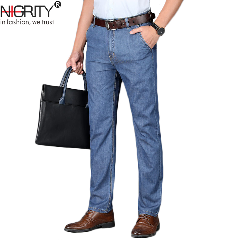 

2019 Spring and Summe Light Blue Men's Business Classic Leisure Jeans Basic styles Straight pant Quality Plus Size 28, Wn8051b-light blue