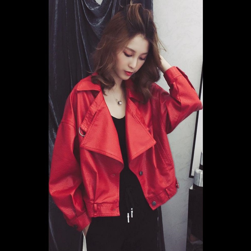 

Women clothes fashion 2019 new casual short pu motorcycle leather clothing female wind slim slim jacket jacket Women' bomber, Black