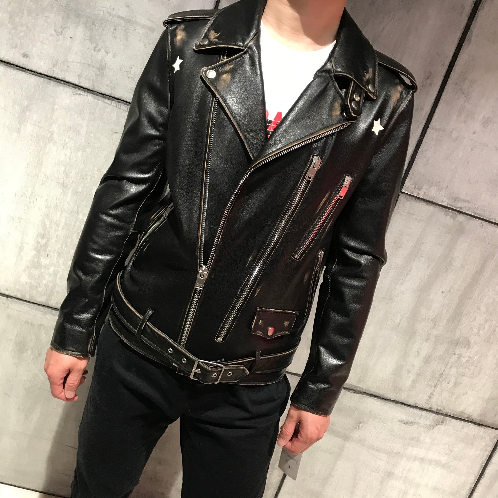 

Men' leather jacket male genuine leather jacket, Black