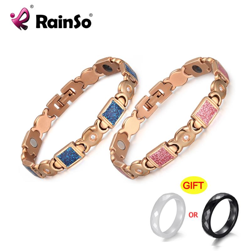 

RainSo New Arrival Women's Bracelet Magnetic Negative ions Stainless Steel Bracelets Rose Gold Rhinestones Femme Gifts