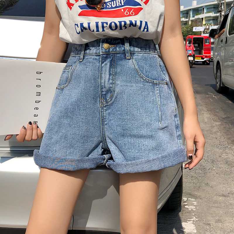 

Woman Shorts High Waist Wide-leg Loose Denim Shorts 2020 Fashion Korean Style Solid Pockets Slim Casual Female Outwear Hotpants, Beige