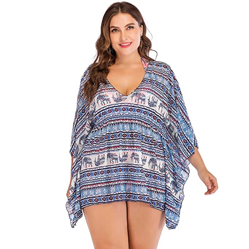 

Women Beach Cover Up Plus Size Bikini Swimsuit Cover Up Boho Floral Printed Bathing Suits Femme Beach Wear Dress Summer D30