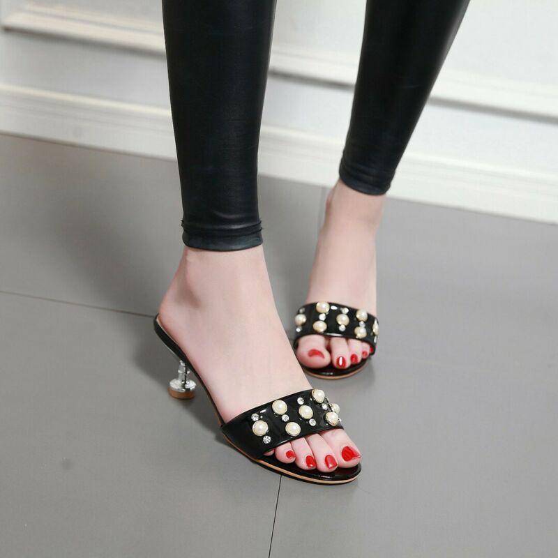 

Slipper Pumps Womens Sandals Shoes Sandals High Heels Pearl Shoes Clunwear Mode, Black