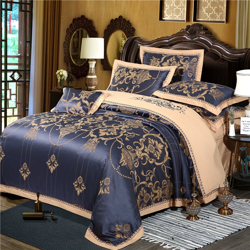 

Luxury black Bedding Sets silk cotton Embroidery Jacquard Queen/King Size Duvet Cover Set wedding Bedclothes /fitted Bed Linen, 15