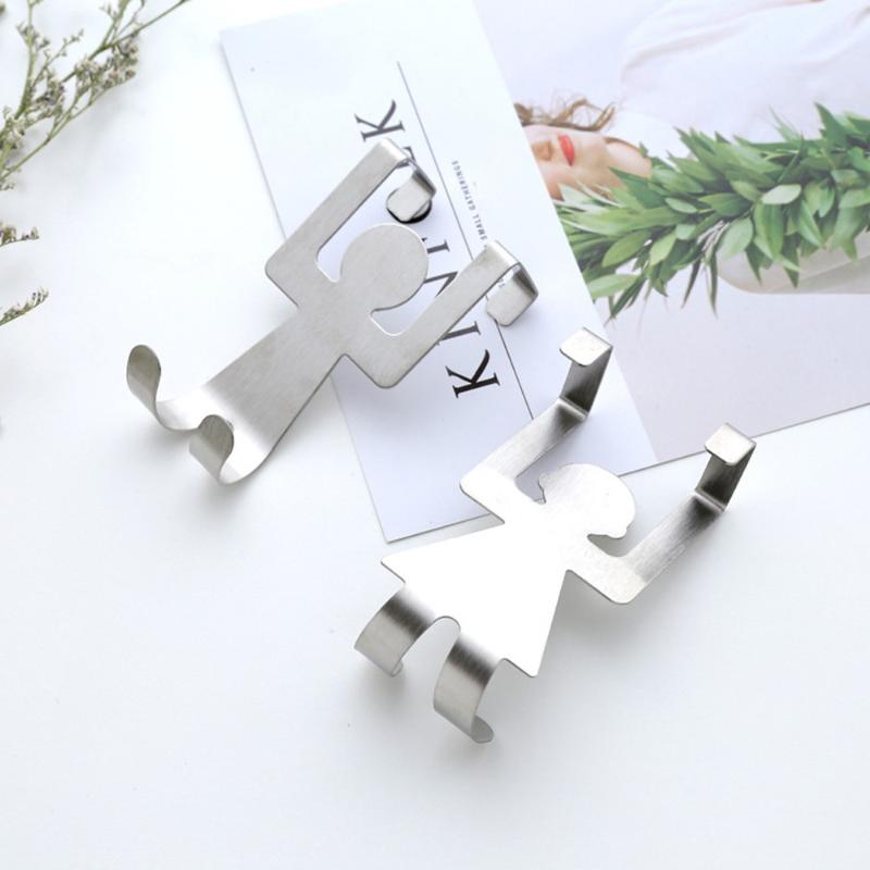 

2Pcs Stainless Steel Hook Human Form Lovers Shaped Kitchen Silver Hanger Clothes towel keychain Ornaments Storage Rack Tools