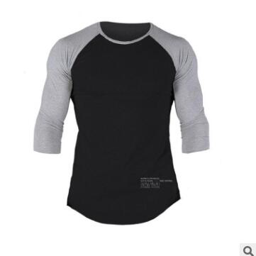 

2019 New Fashion High-elasticity Sporting T-shirt muscle Men 7 points long Sleeve Fitness T shirt Mens gyms Bodybuilding T-shirt, Picture 1