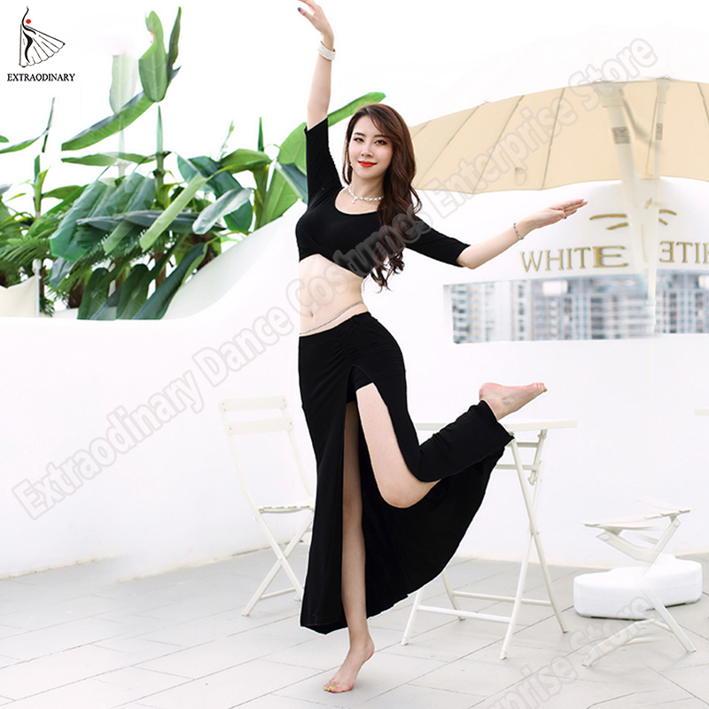 

New Bellydance Top Skirt Practice Clothes Oriental Costumes Women Sexy Fashion Belly Dance Professional Top Skirts Split Set, Purple